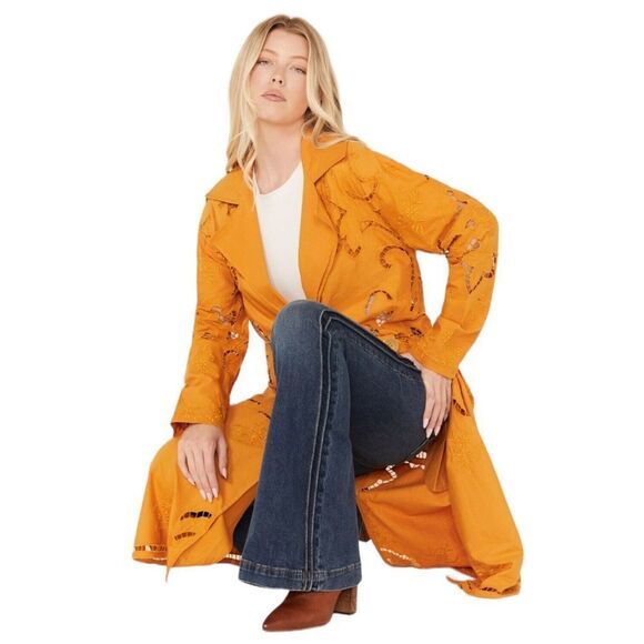 Free People Jackets & Blazers - Free People Mustard Yellow Embroidered Trench Coat
